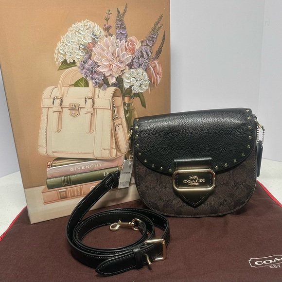 COACH MORGAN SADDLE BAG IN COLORBLOCK SIGNATURE CANVAS - Picture 1 of 11